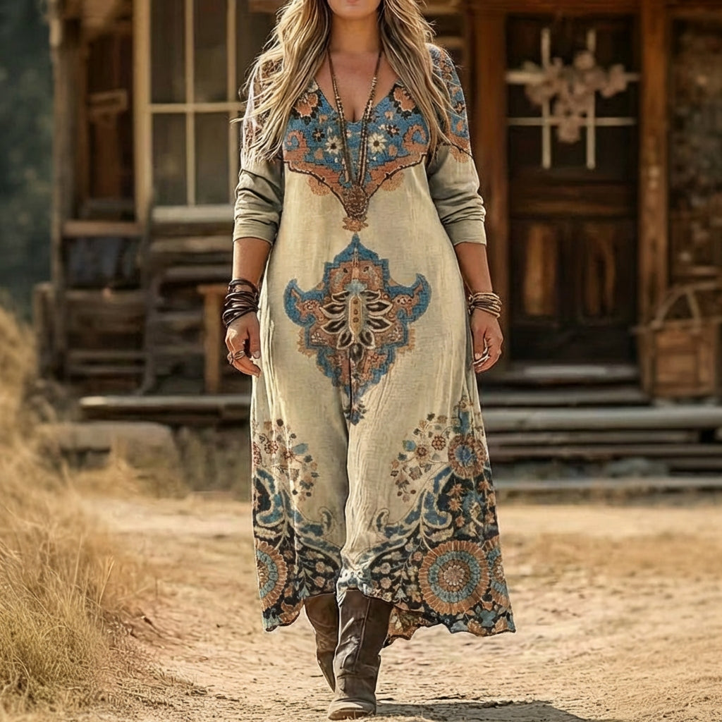 Eleanor | Vintage-Inspired Long Sleeve Casual Dress - Plus size model