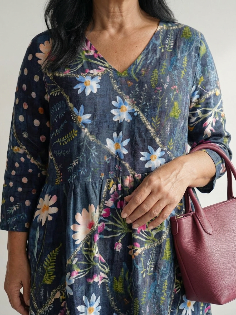 Zane | Easy Gather Floral Midi Dress - Plus size model
