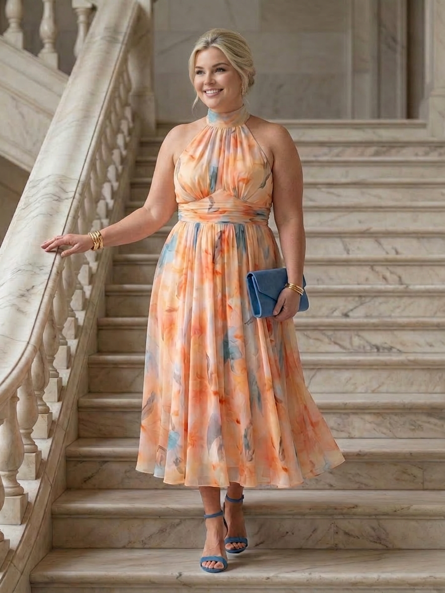 Elin | Soft Halter Midi Dress - Plus size model