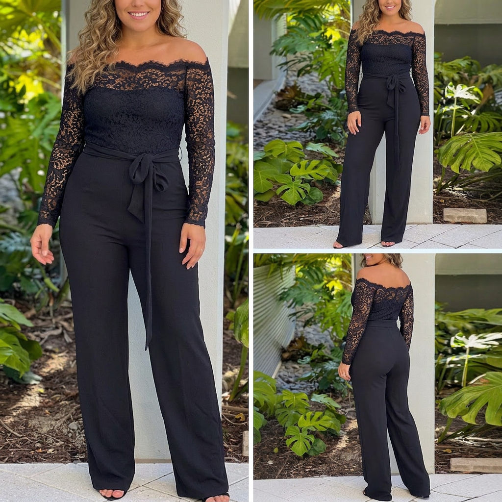 Charli - Off-Shoulder Lace Slim-Fit Jumpsuit - Plus size model