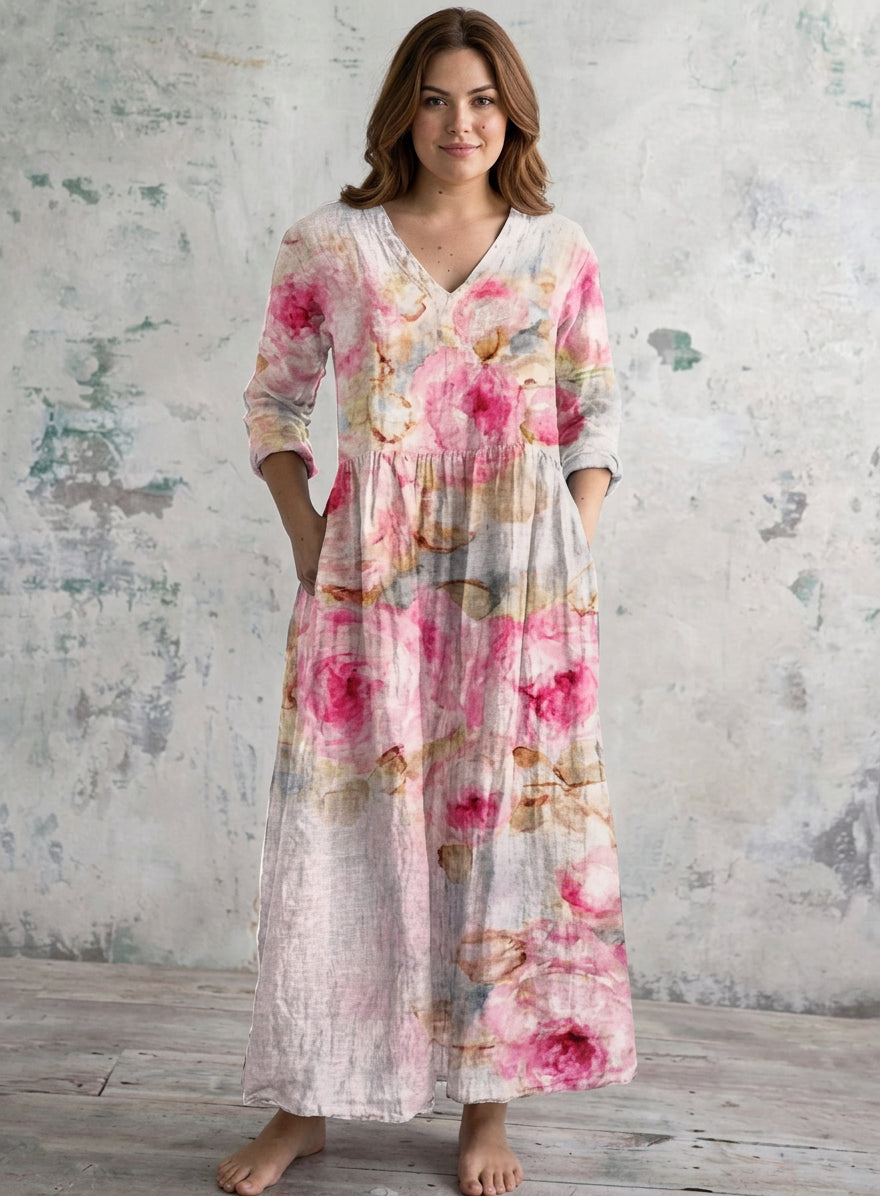 Rosabelle | Watercolor Bloom Maxi Dress - Plus size model