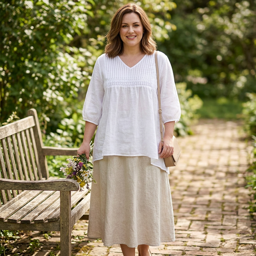 Blake - Pure Linen Cotton Pleated Comfortable tunic - Plus size model