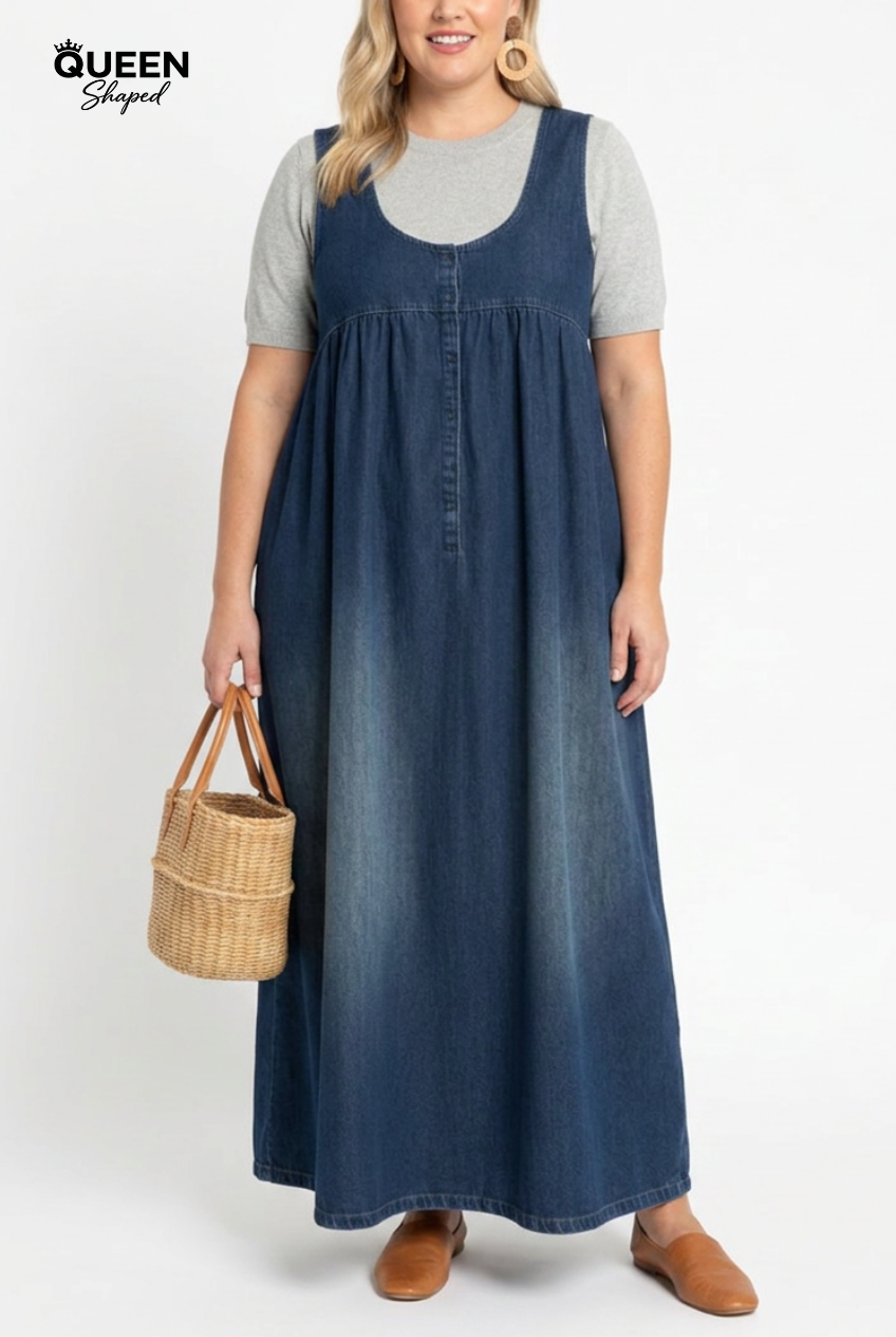 Karen | Vintage Washed Soft Cotton Feel Denim Maxi Dress