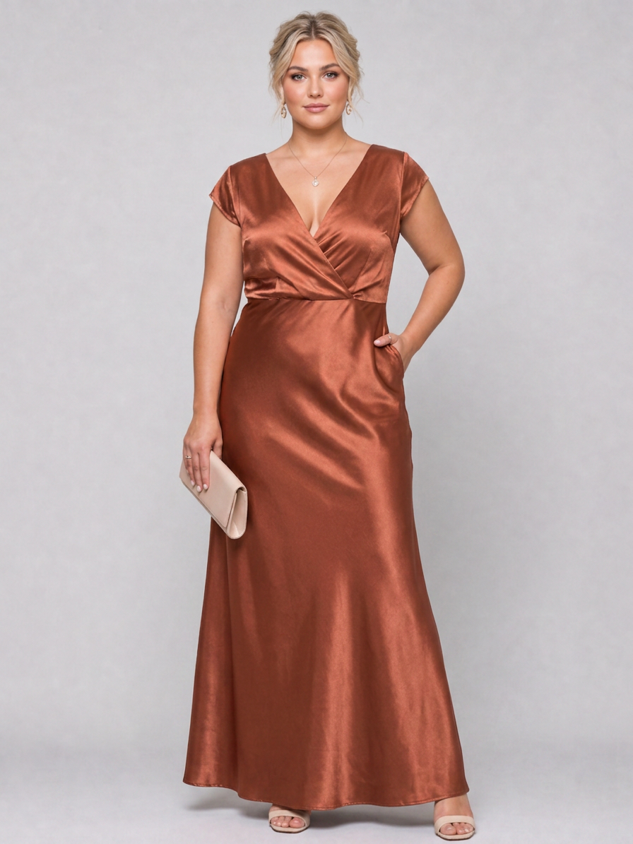 Samouse | Cap Sleeve Wrap Bodice Maxi Dress - Plus size model