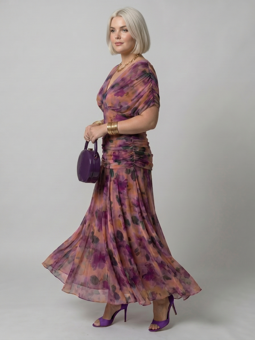 Calen | Off Shoulder Flow Midi Dress - Plus size model