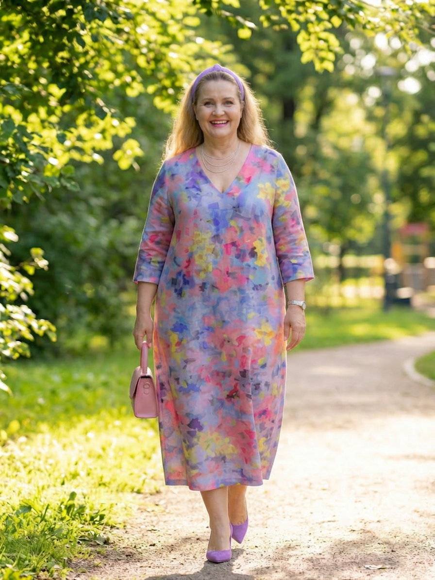 Benson | Abstract Floral Midi Dress - Plus size model