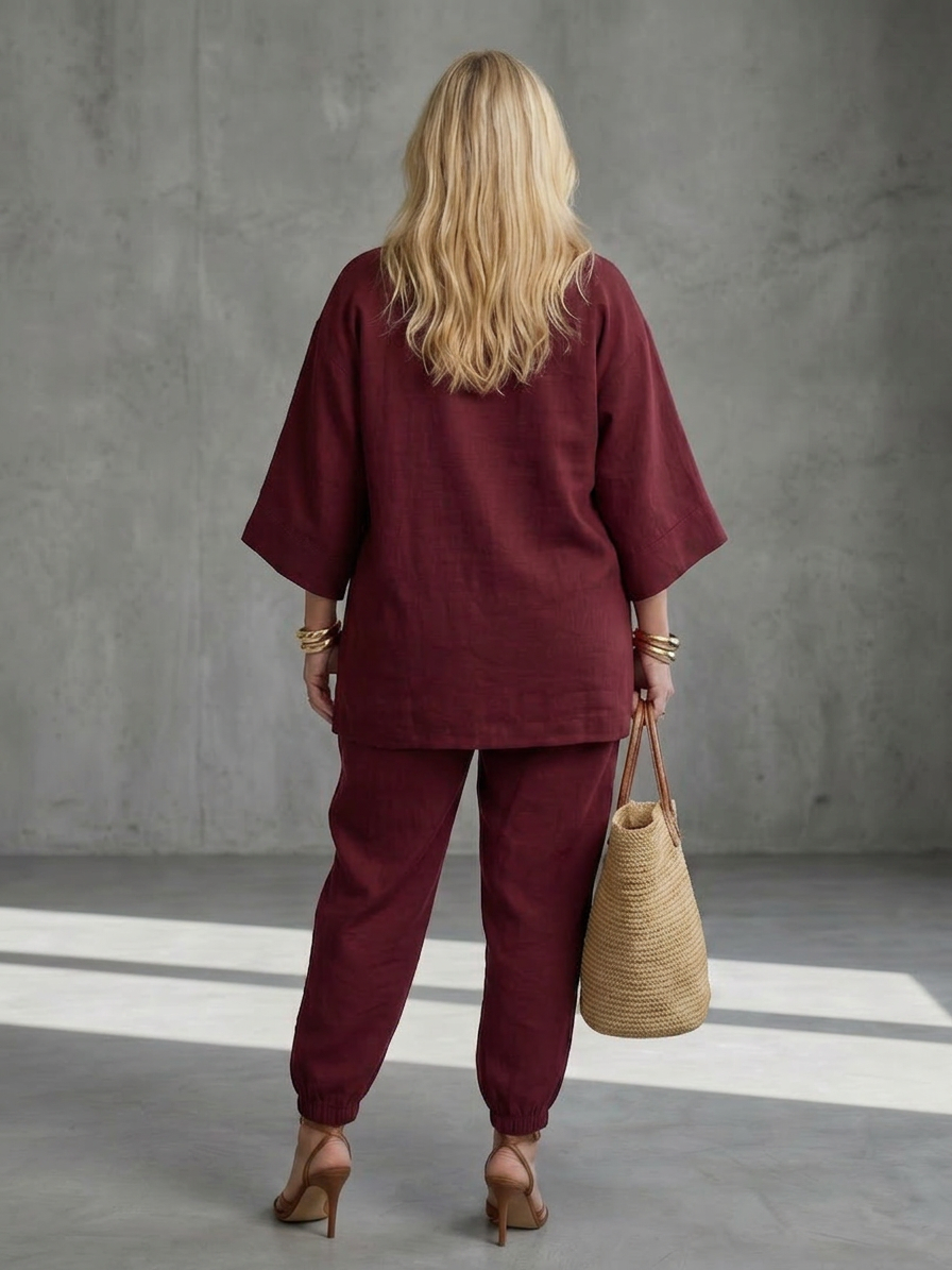 Georgiana | V Neck Tunic Gathered Trouser Set - Plus size model