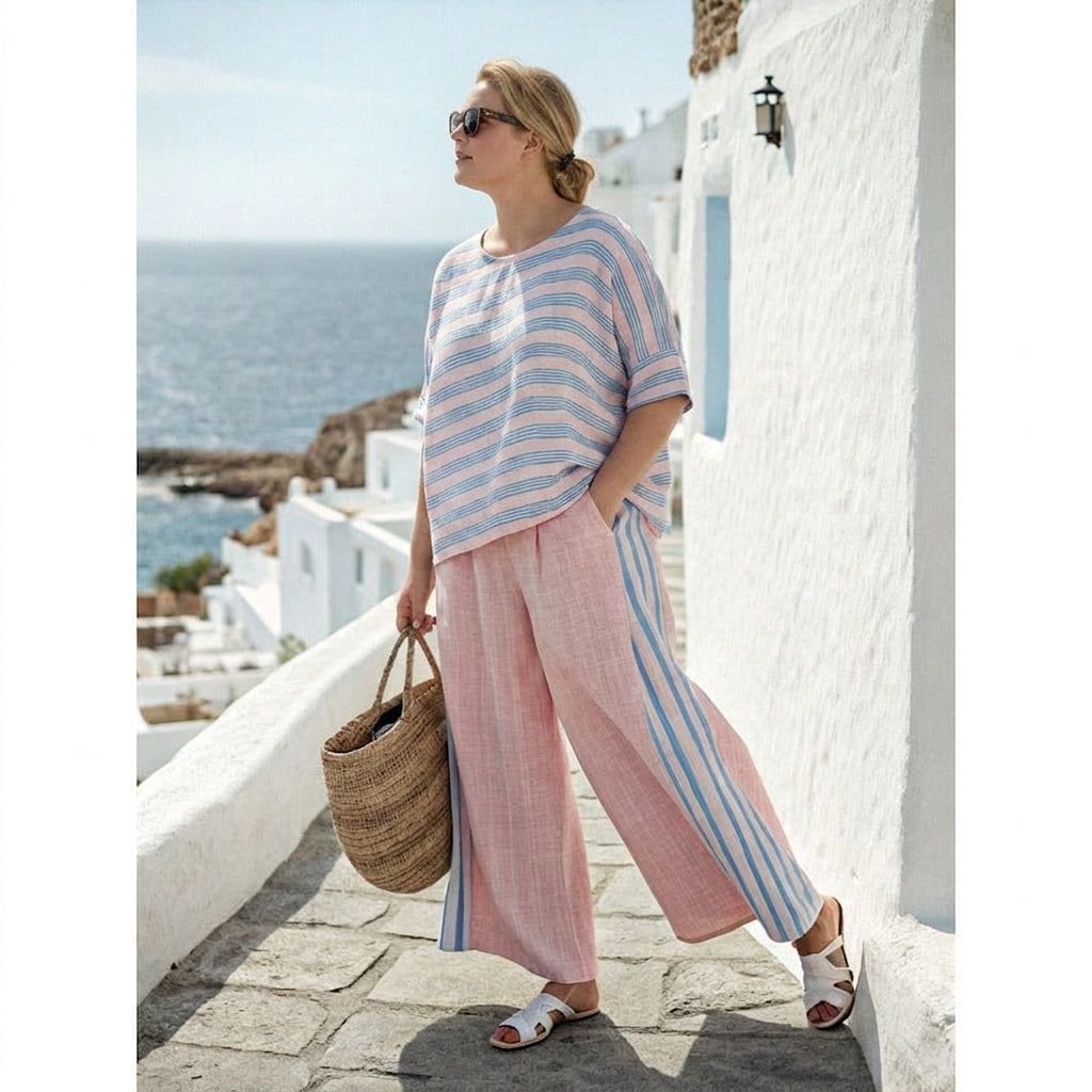 Roselune | Blush Stripe Coastal Set - Plus size model