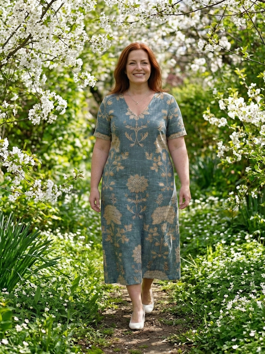 Skye | Gentle Shape Floral Midi Dress - Plus size model