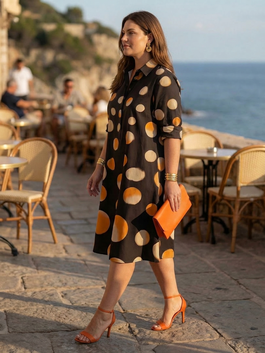 Vespera | Sunset Dot Dress - Plus size model