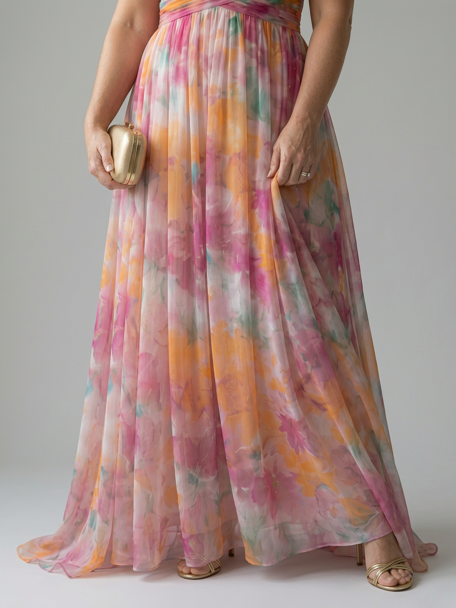Giselle | Enchanted maxi dress with floral pattern - Plus size model