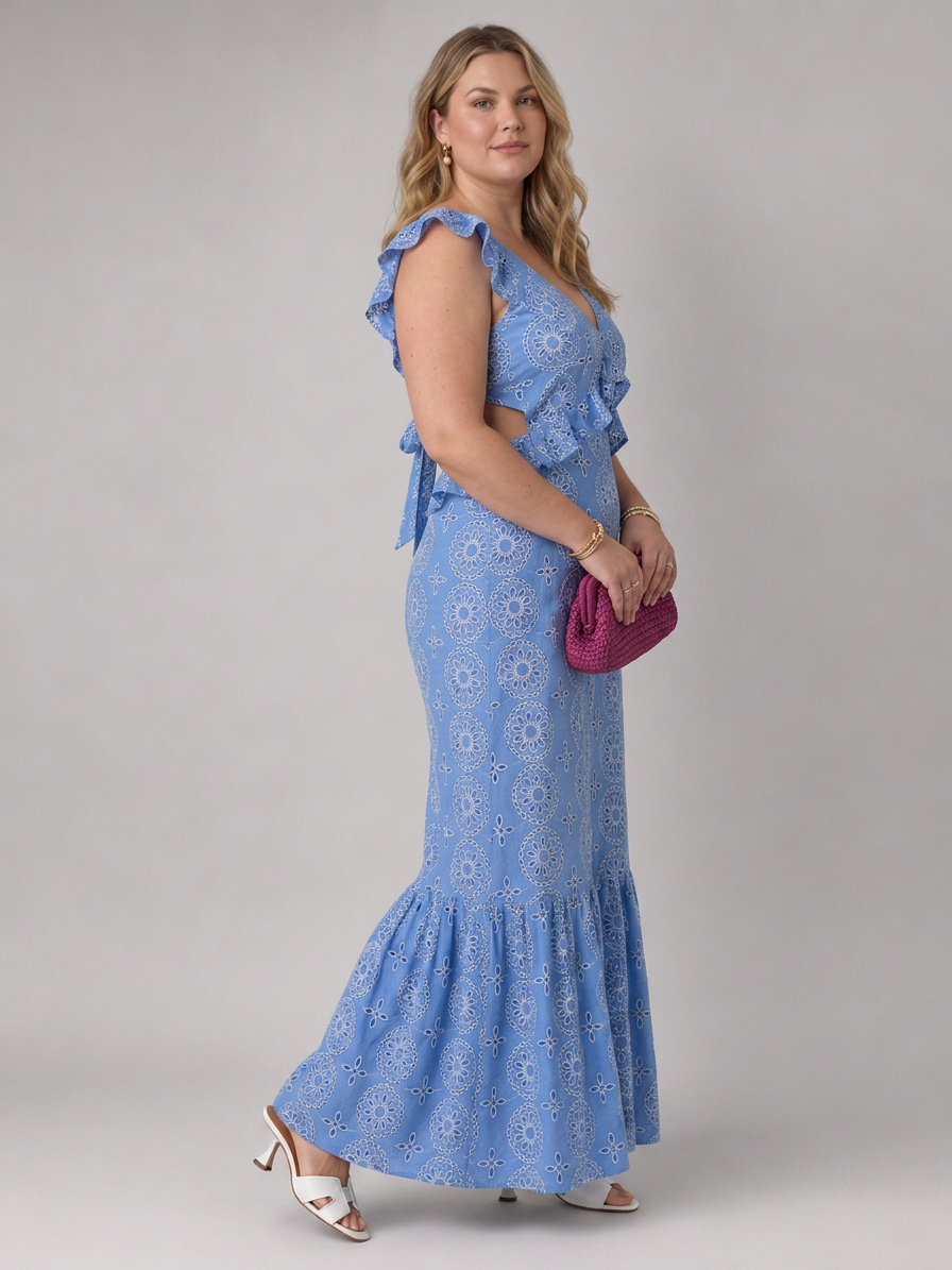 Alure | Sleeveless Ruffle Detail Midi Dress - Plus size model