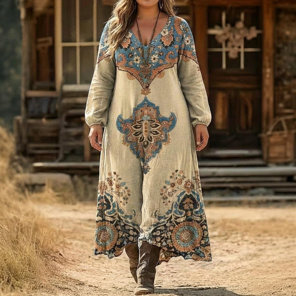 Eleanor | Vintage-Inspired Long Sleeve Casual Dress - Plus size model
