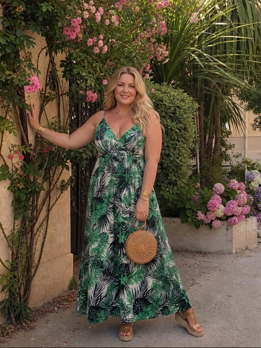 Maravelle | Sleeveless Floral Print Midi Dress - Plus size model