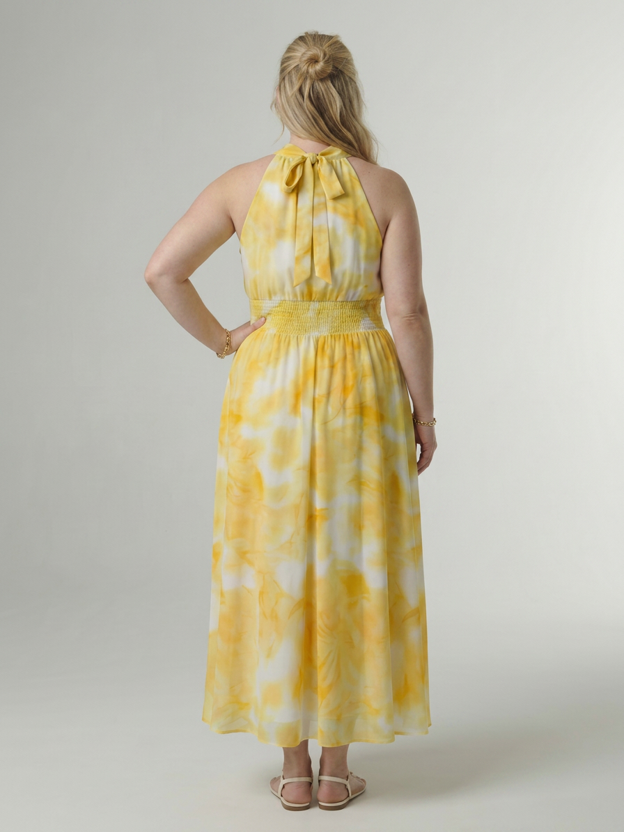 Sylin | Gathered Halter Midi Dress - Plus size model
