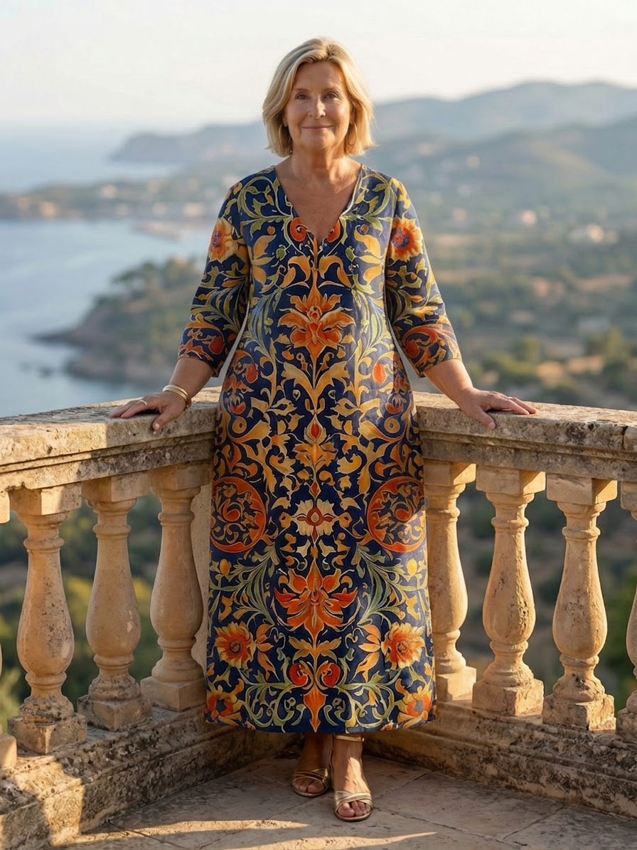 Elise | Clean Ornate Floral Midi Dress - Plus size model