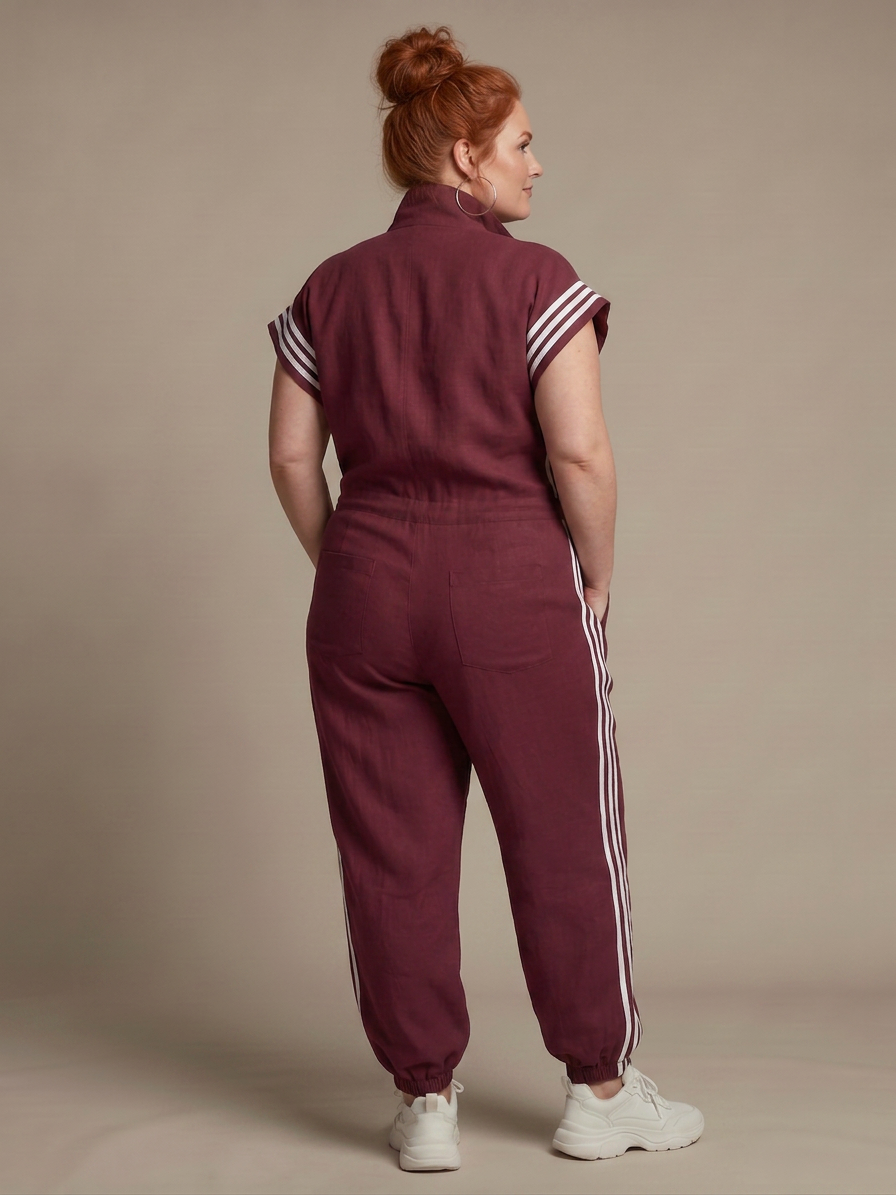 Lark | Zip Front Stripe Panel Jumpsuit - Plus size model