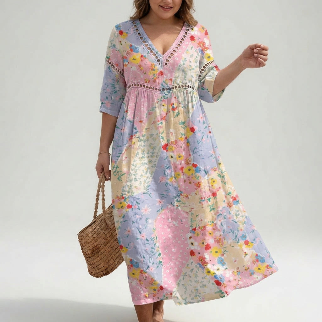 Lysiane™ — Flowing Floral Dress with Summer Charm - Plus size model