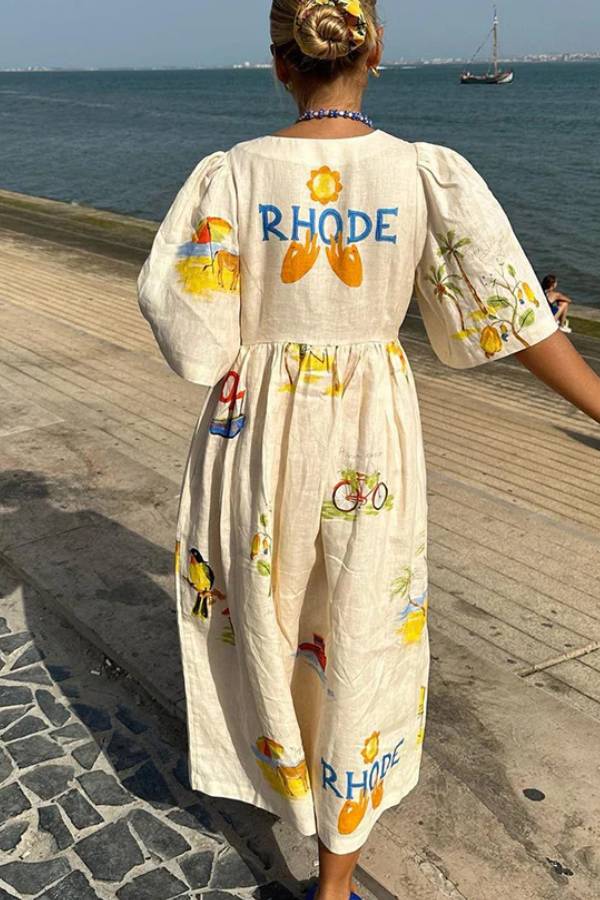 Haley - Printed Linen Midi Dress