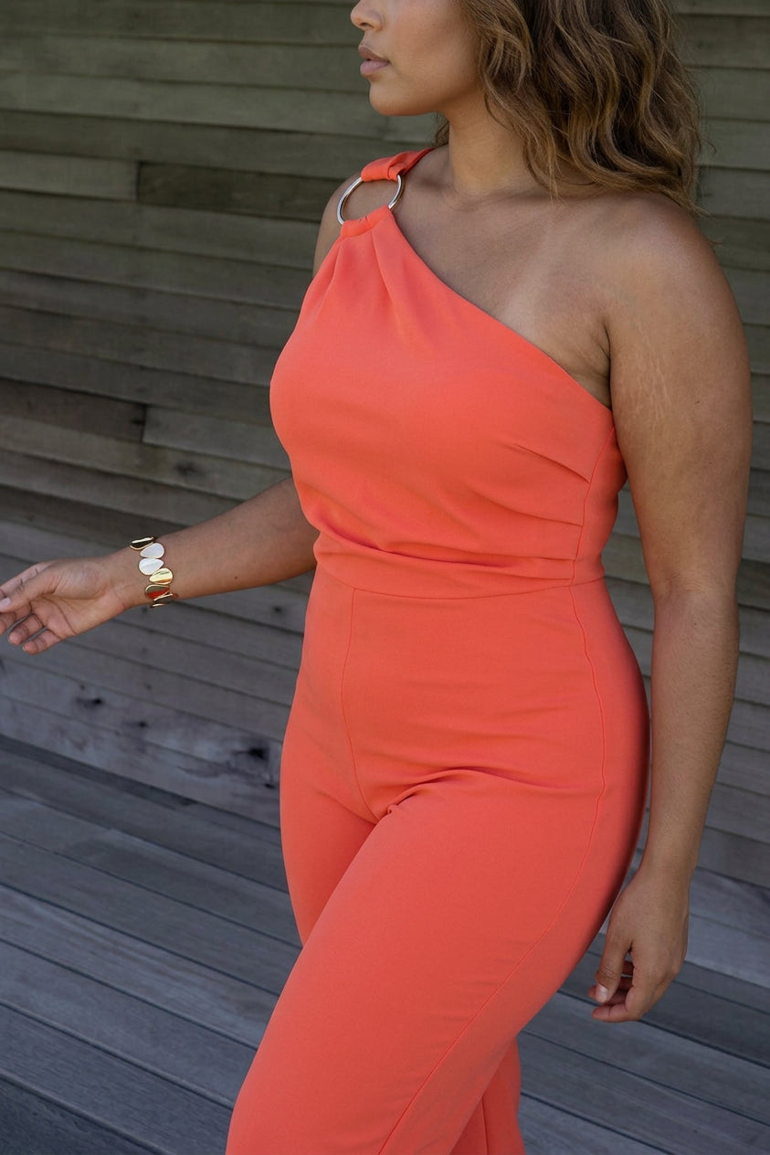 Sunset Boulevard One Shoulder Cocktail Jumpsuit - Plus size model