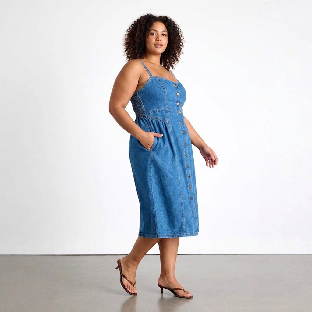 Luna V-neck Cardigan Denim - Plus size model