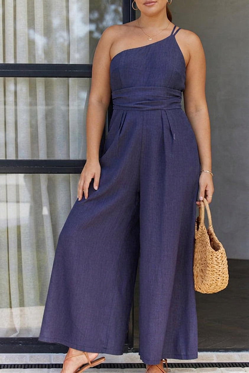 Bennett - Sexy Sling Waist Pocket Straight Sleeveless Jumpsuit - Plus size model
