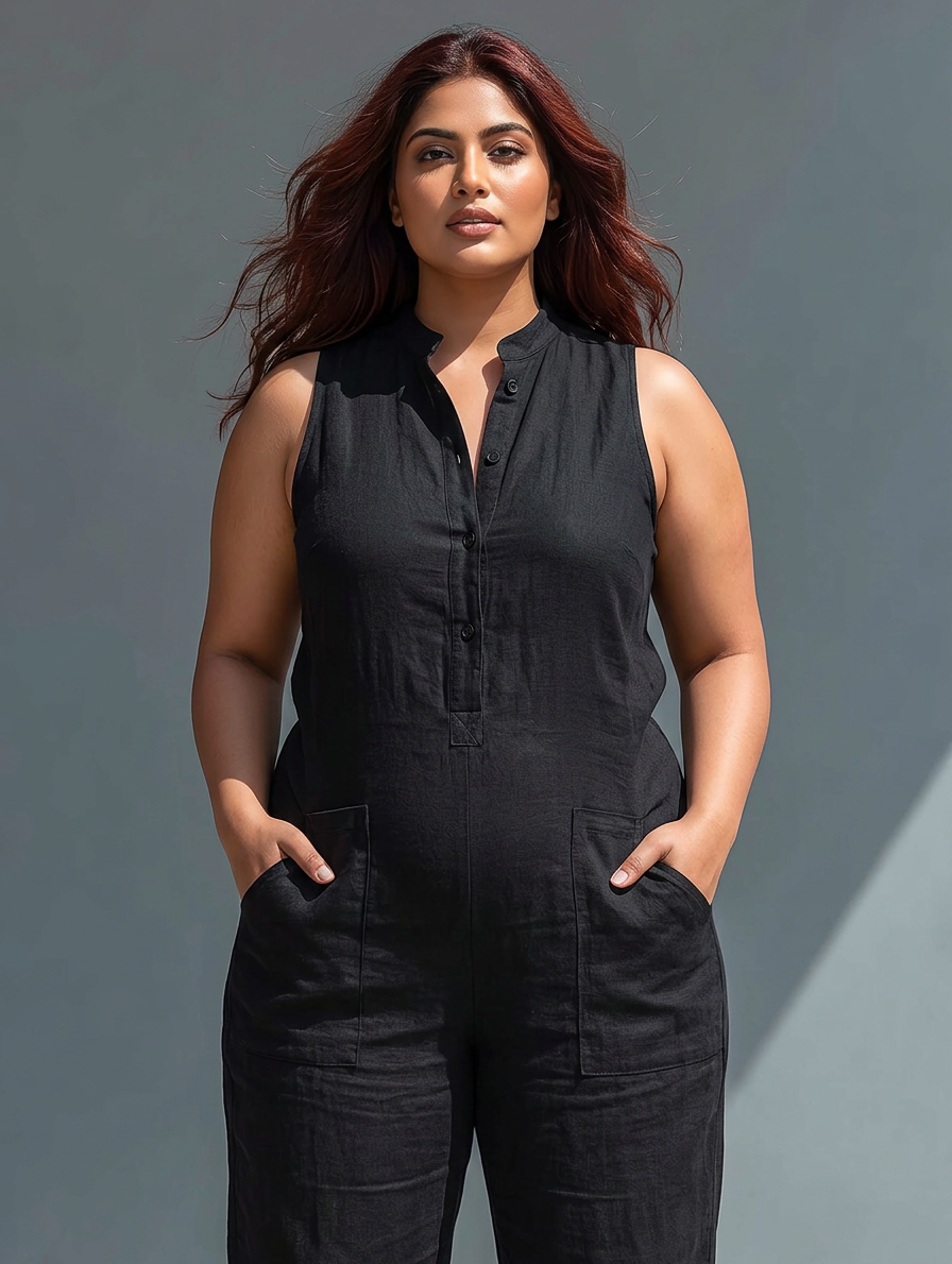 Claudia | Jumpsuit Minimalist Linen - Plus size model