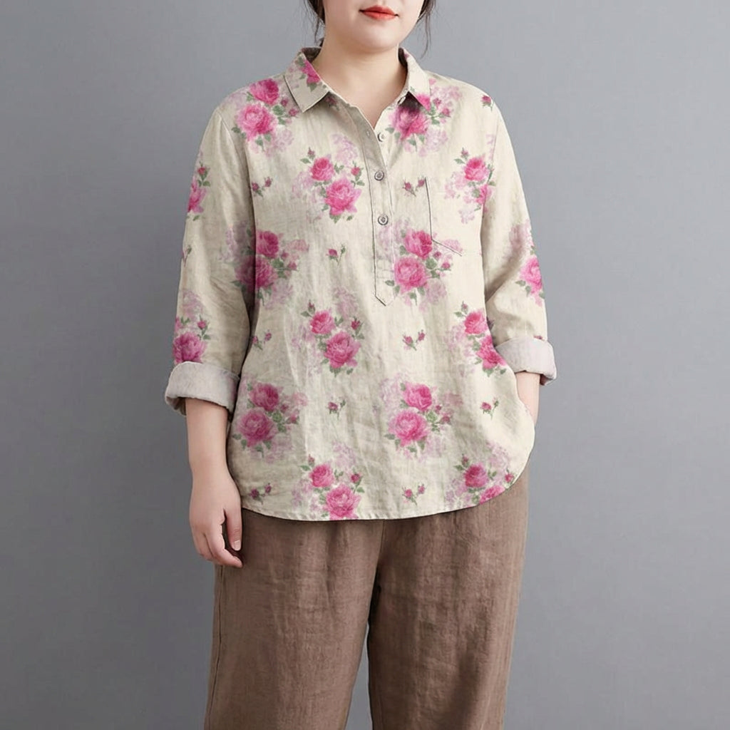 Claire | Elegant Linen Summer Blouse - Plus size model