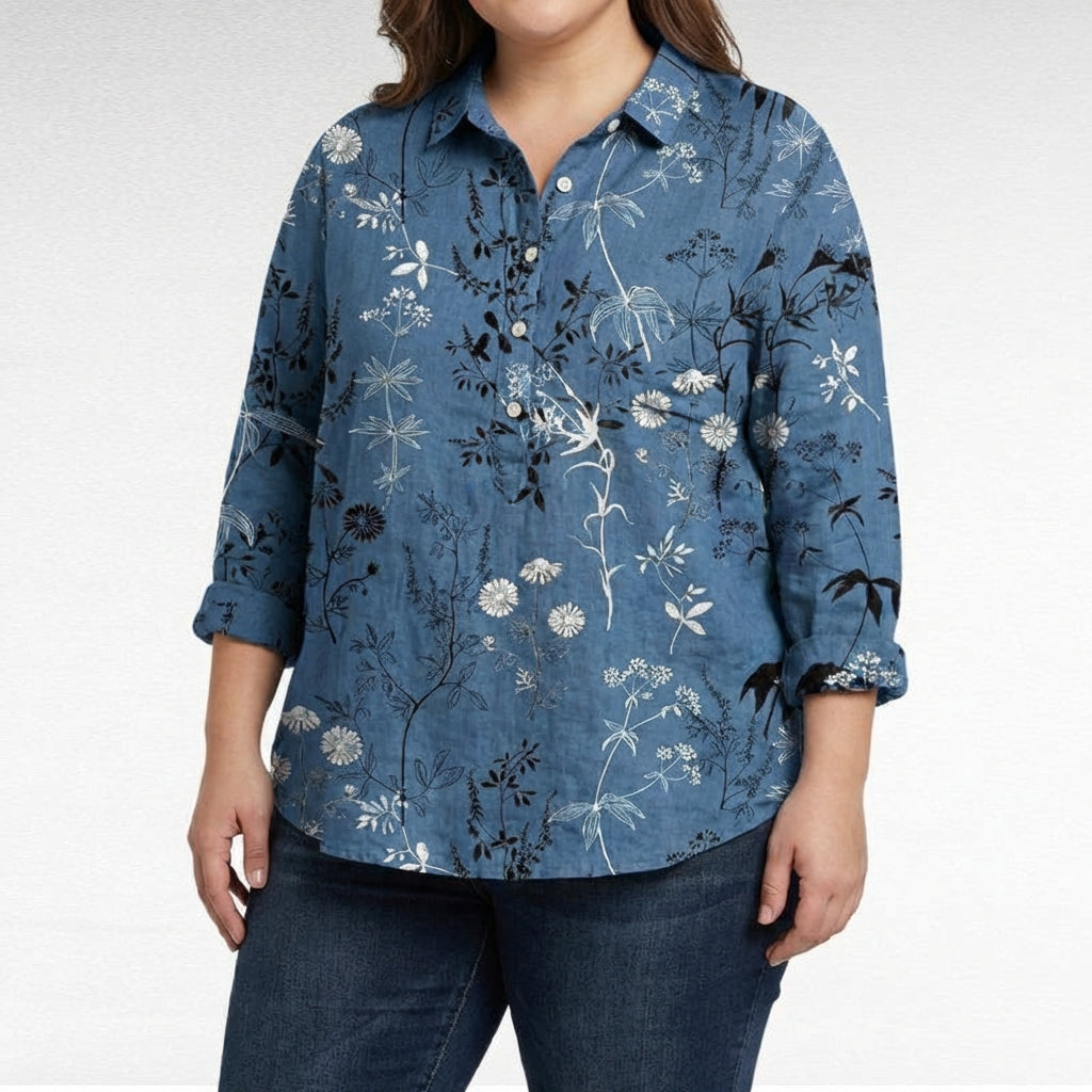 Claire | Elegant Linen Summer Blouse - Plus size model