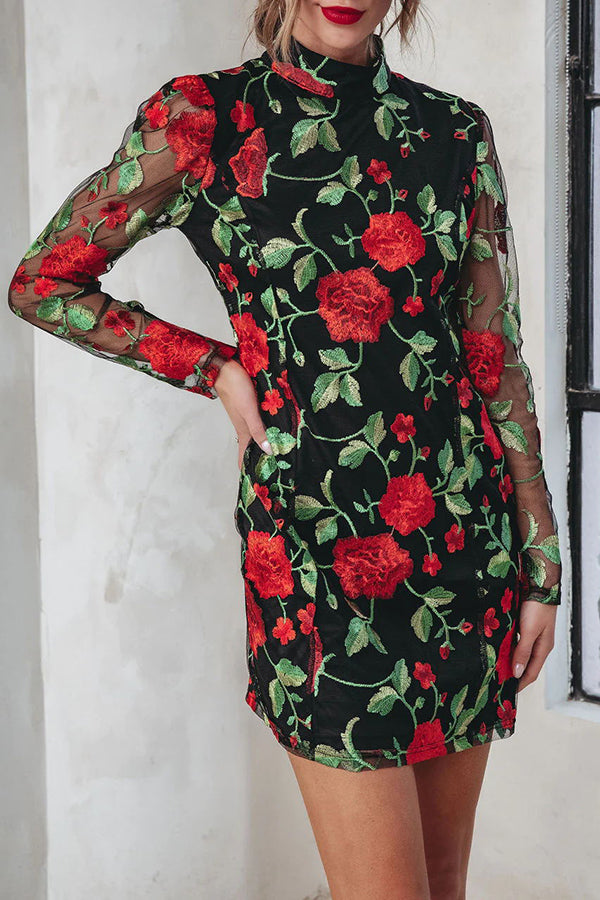 Erica - Hello Beautiful Embroidered Floral Mesh Mini Dress