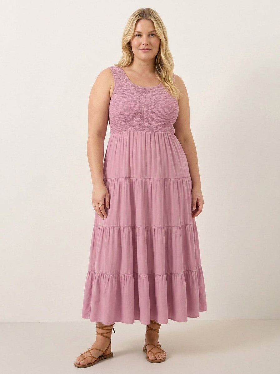 Zoe - Smocked Sleeveless Maxi Dress - Plus size model