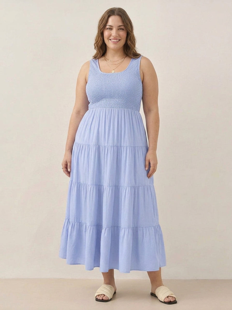 Zoe - Smocked Sleeveless Maxi Dress - Plus size model