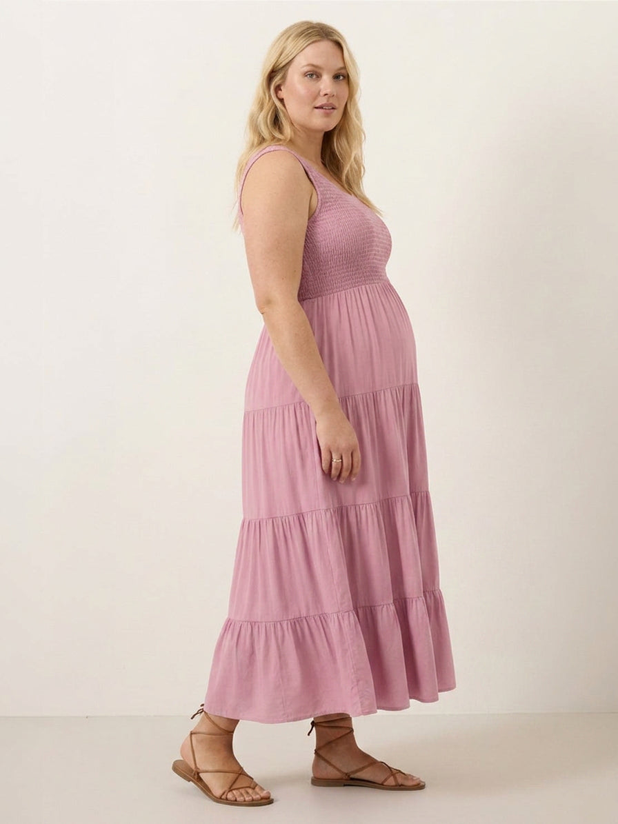 Zoe - Smocked Sleeveless Maxi Dress - Plus size model
