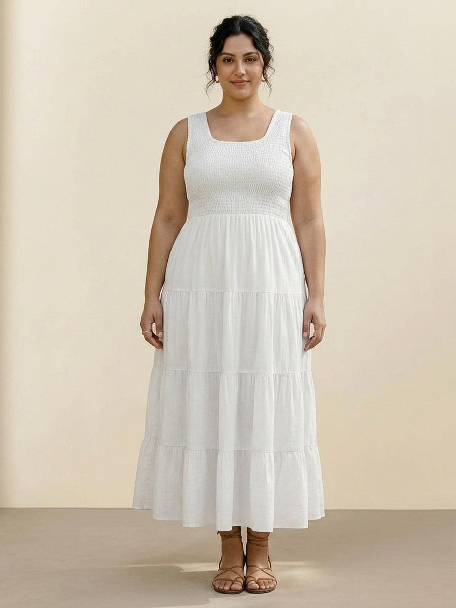 Zoe - Smocked Sleeveless Maxi Dress - Plus size model