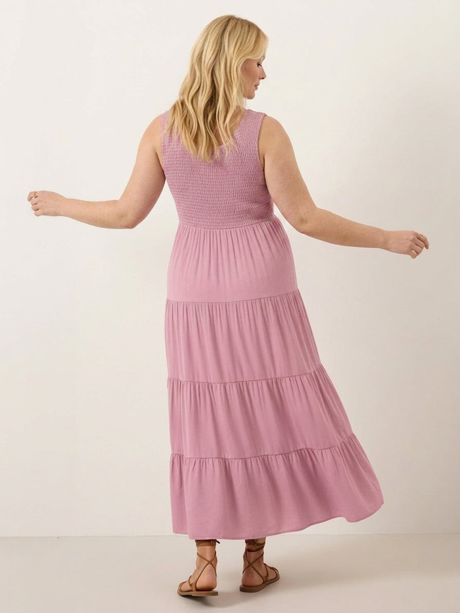 Zoe - Smocked Sleeveless Maxi Dress - Plus size model