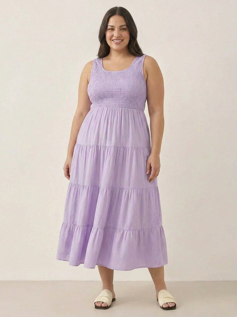 Zoe - Smocked Sleeveless Maxi Dress - Plus size model