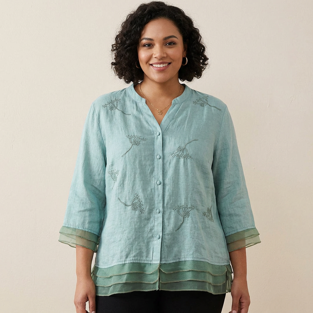 Moore - Pure Cotton Embroidered Elegant Top - Plus size model