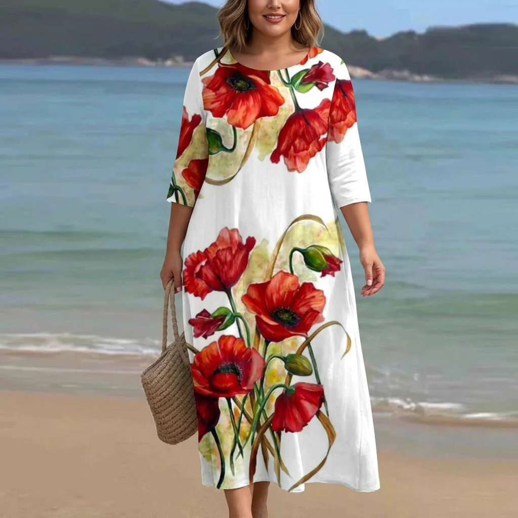 Marina - Summer Printed Dress - Plus size model