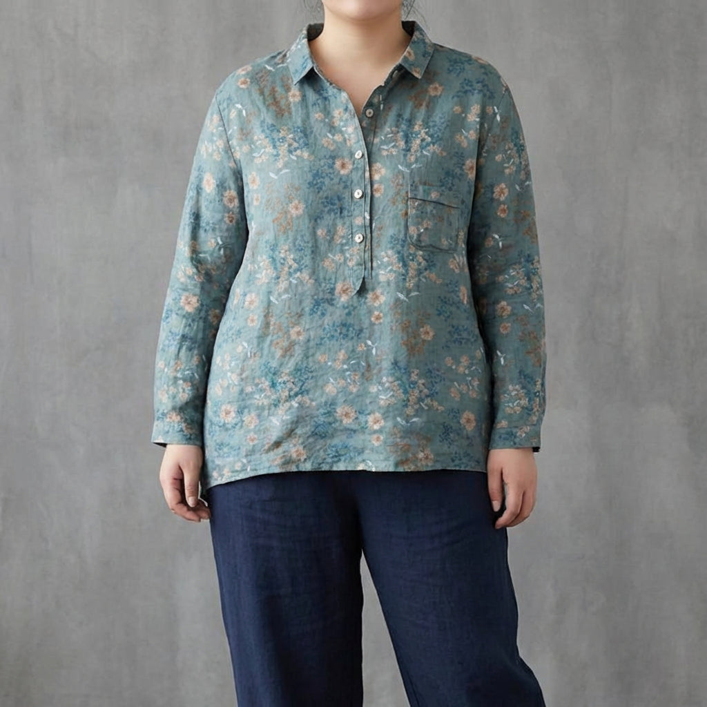 Claire | Elegant Linen Summer Blouse - Plus size model