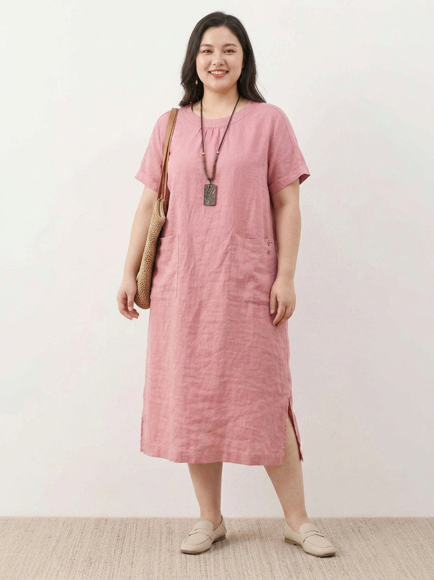 Willow  - Linen Midi Dress - Plus size model
