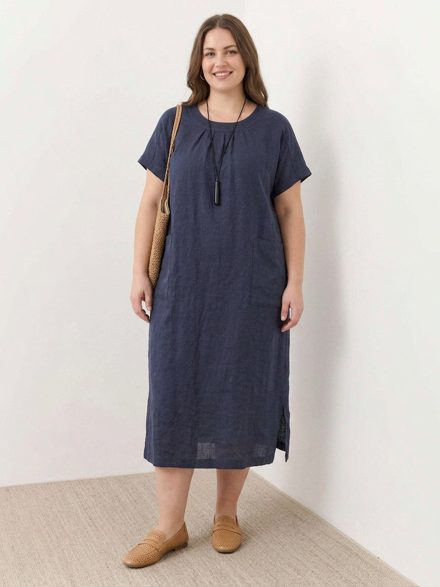 Willow  - Linen Midi Dress - Plus size model