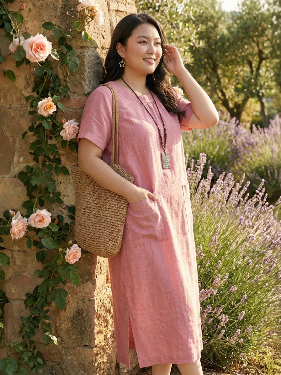 Willow  - Linen Midi Dress - Plus size model