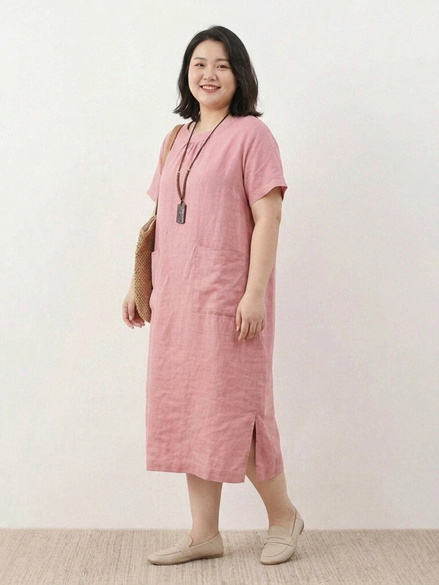 Willow  - Linen Midi Dress - Plus size model