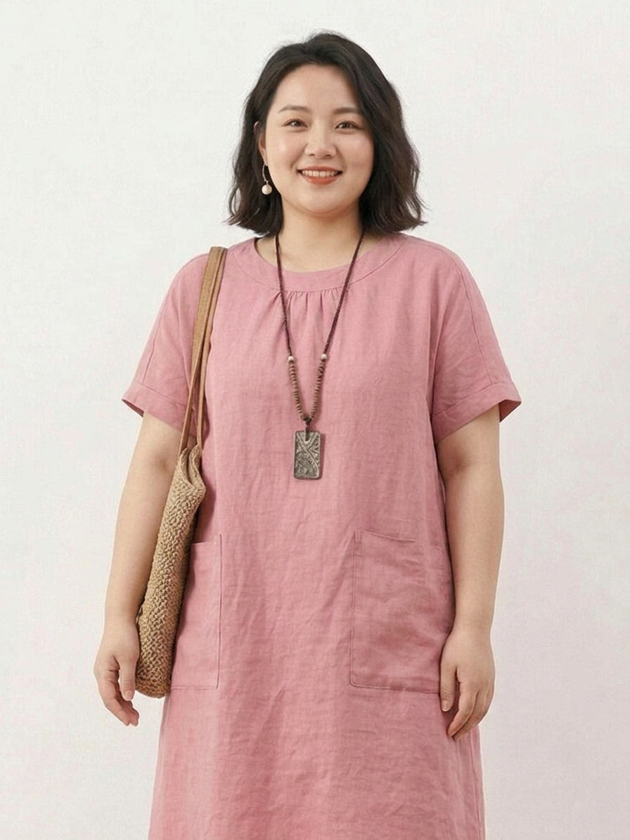 Willow  - Linen Midi Dress - Plus size model