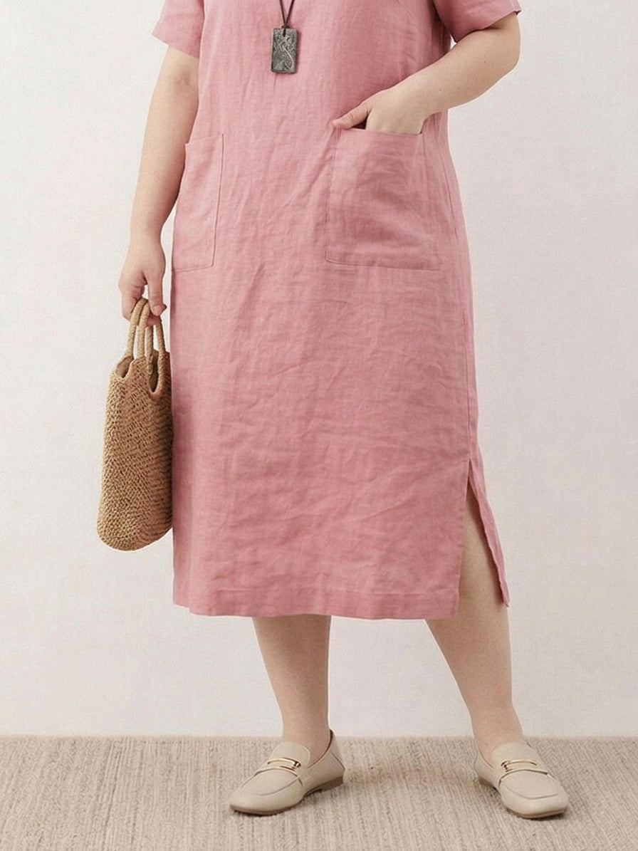 Willow  - Linen Midi Dress - Plus size model