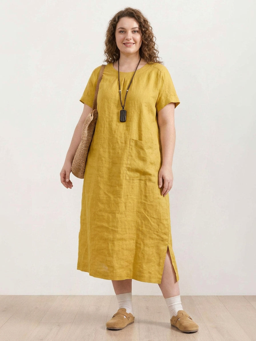 Willow  - Linen Midi Dress - Plus size model
