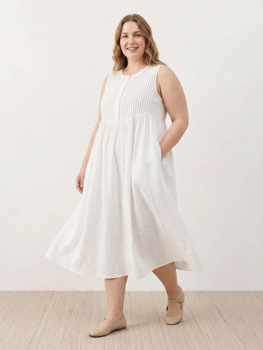 Addison - Cotton Linen Midi Dress - Plus size model