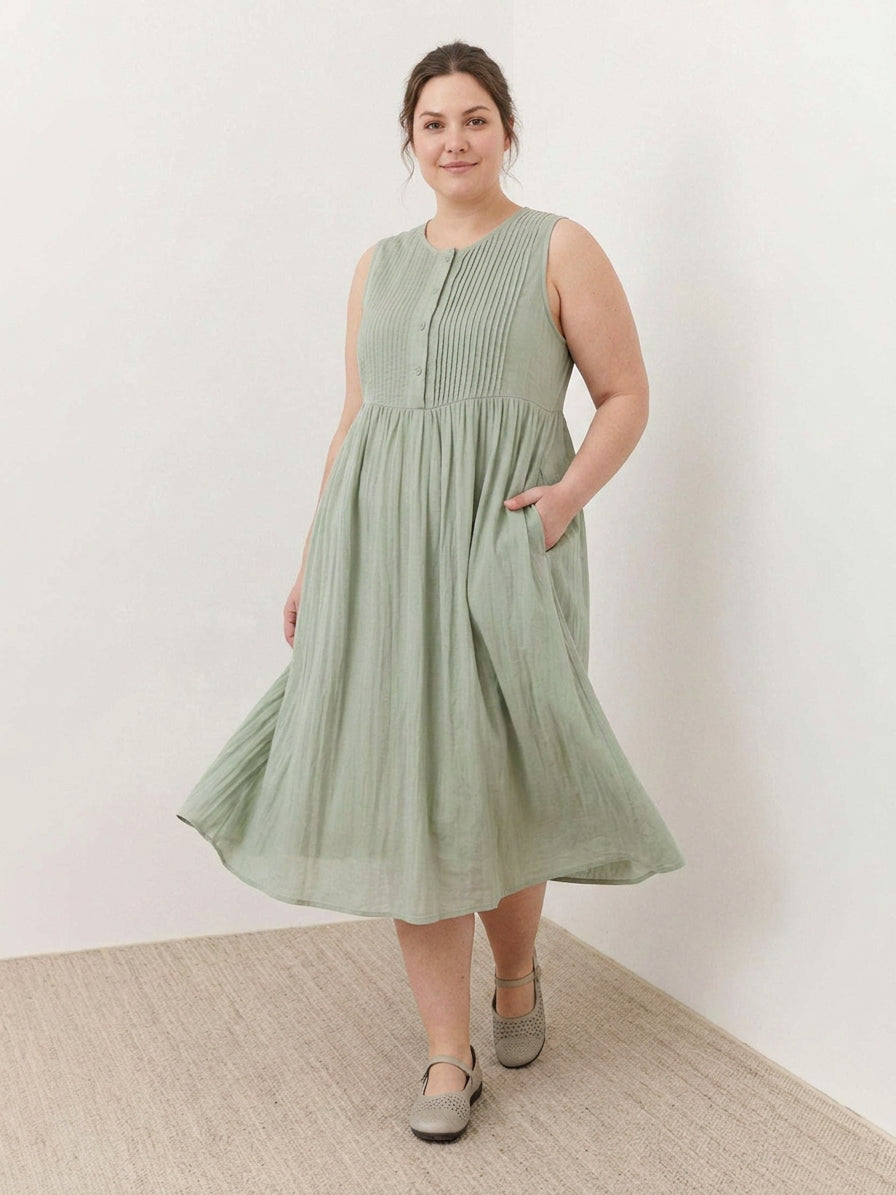 Addison - Cotton Linen Midi Dress - Plus size model