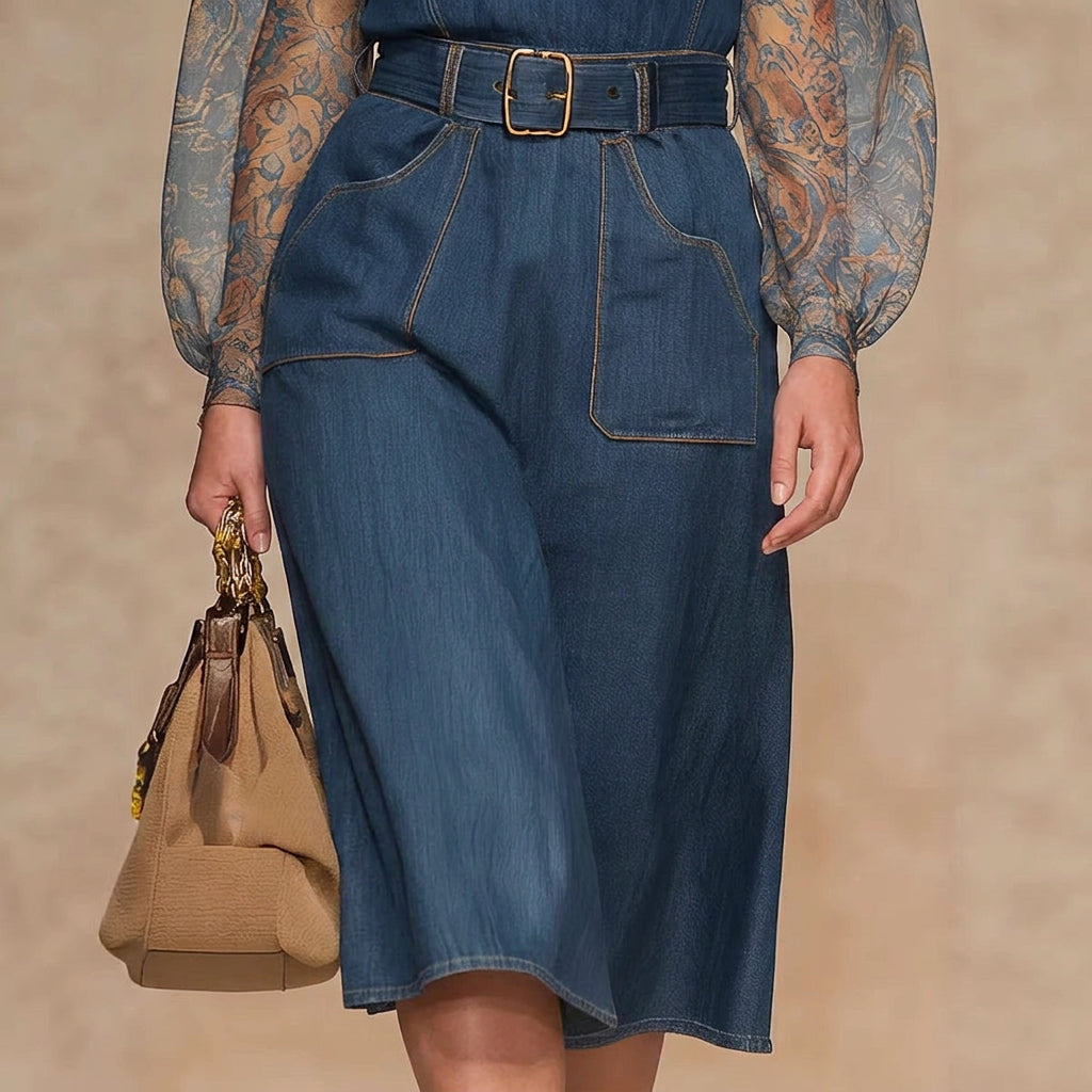 Sophia Blue Denim Jumpsuit - Plus size model