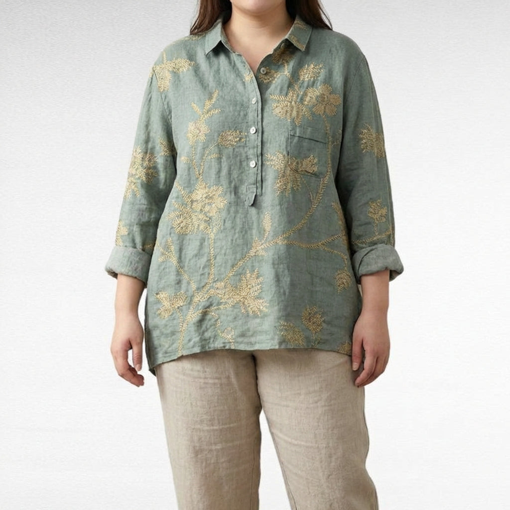 Claire | Elegant Linen Summer Blouse - Plus size model